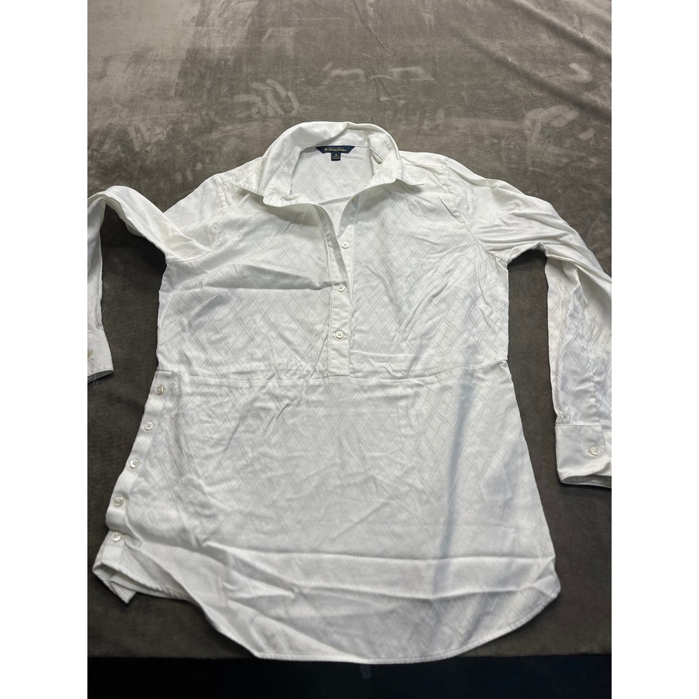 Brooks Brothers White Diamond Jacquard Button Front Tunic‎ Blouse Size 12